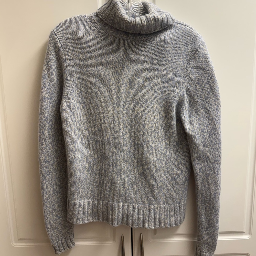 Ann Taylor 100% Cashmere Turtleneck Sweater Large Blue Marled Knit